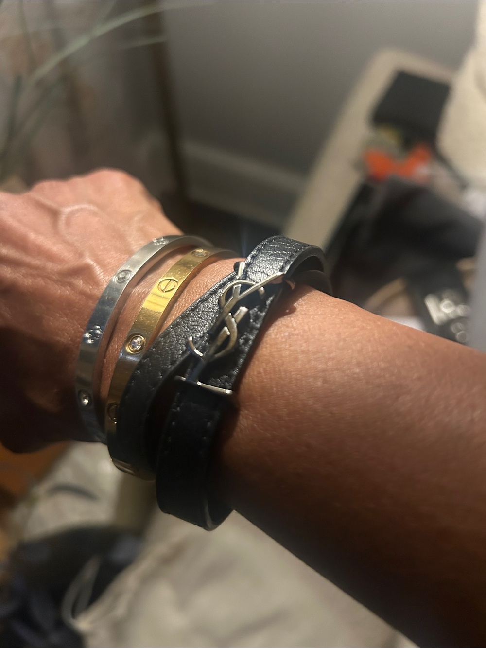 YSL leather wrap bracelet gunmetal in color hardware🥳🥳❌❌ - Picture 4 of 6